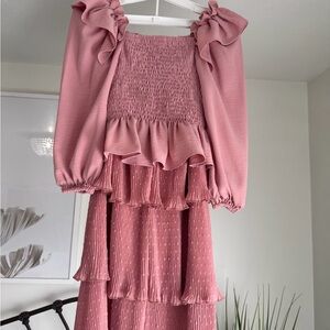 Boutique Pink Ruffled Smocked Shirt and Skirt Set